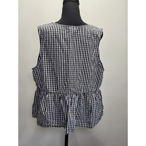 Coco & Shay Women Top 3XL Black White Gingham Peplum Tie Front Sleeveless - Picture 3 of 9